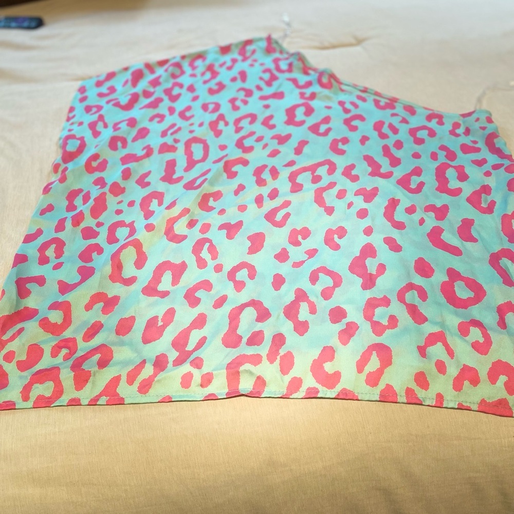 Entro Pink and Aqua Leopard Print Off Shoulder Shirt